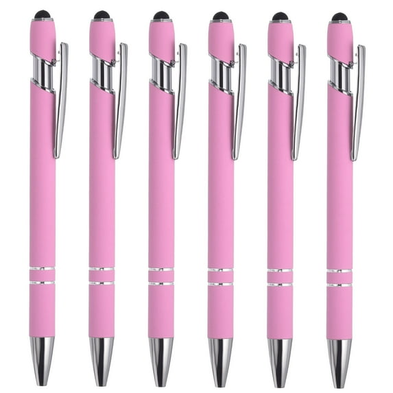Uxcell Ballpoint Pen with Stylus Tip Metal Pen Black Ink 1.0mm Medium Point Stylus Pen Style 1, Light Purple 6 Pack
