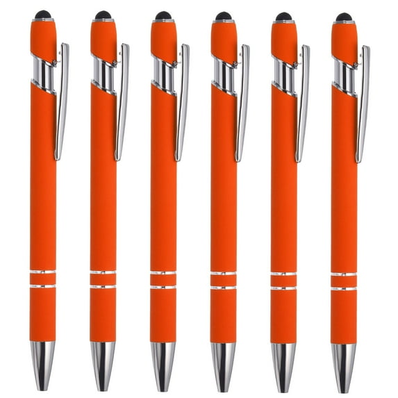 Uxcell Ballpoint Pen with Stylus Tip Metal Pen Black Ink 1.0mm Medium Point Stylus Pen Style 1, Orange 6 Pack