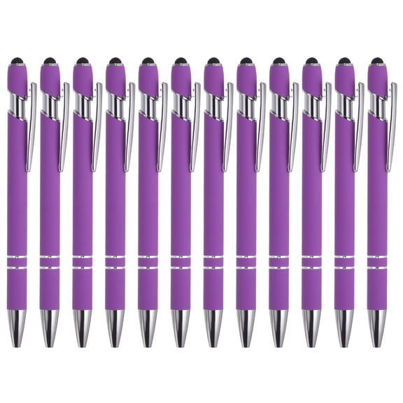Uxcell Ballpoint Pen with Stylus Tip Metal Pen Black Ink 1.0mm Medium Point Stylus Pen Style 1, Purple 12 Pack