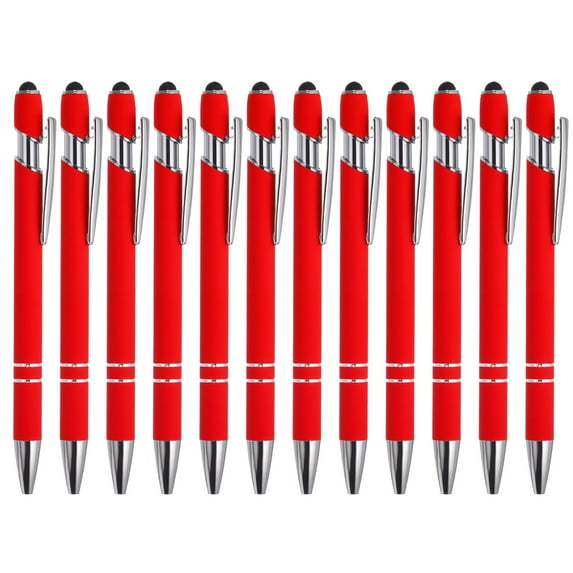 Uxcell Ballpoint Pen with Stylus Tip Metal Pen Black Ink 1.0mm Medium Point Stylus Pen Style 1, Red 12 Pack