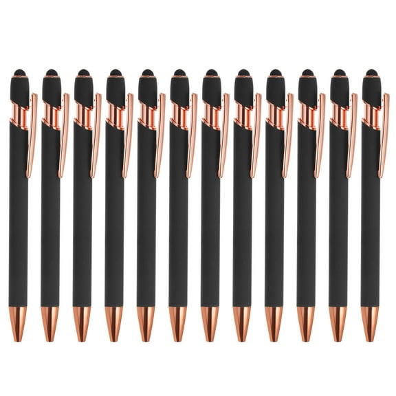 Uxcell Ballpoint Pen with Stylus Tip Metal Pen Black Ink 1.0mm Medium Point Stylus Pen Style 2, Black 12 Pack