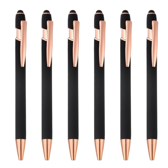 Uxcell Ballpoint Pen with Stylus Tip Metal Pen Black Ink 1.0mm Medium Point Stylus Pen Style 2, Black 6 Pack