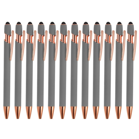 Uxcell Ballpoint Pen with Stylus Tip Metal Pen Black Ink 1.0mm Medium Point Stylus Pen Style 2, Gray 12 Pack