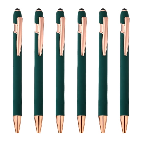 Uxcell Ballpoint Pen with Stylus Tip Metal Pen Black Ink 1.0mm Medium Point Stylus Pen Style 2, Green 6 Pack
