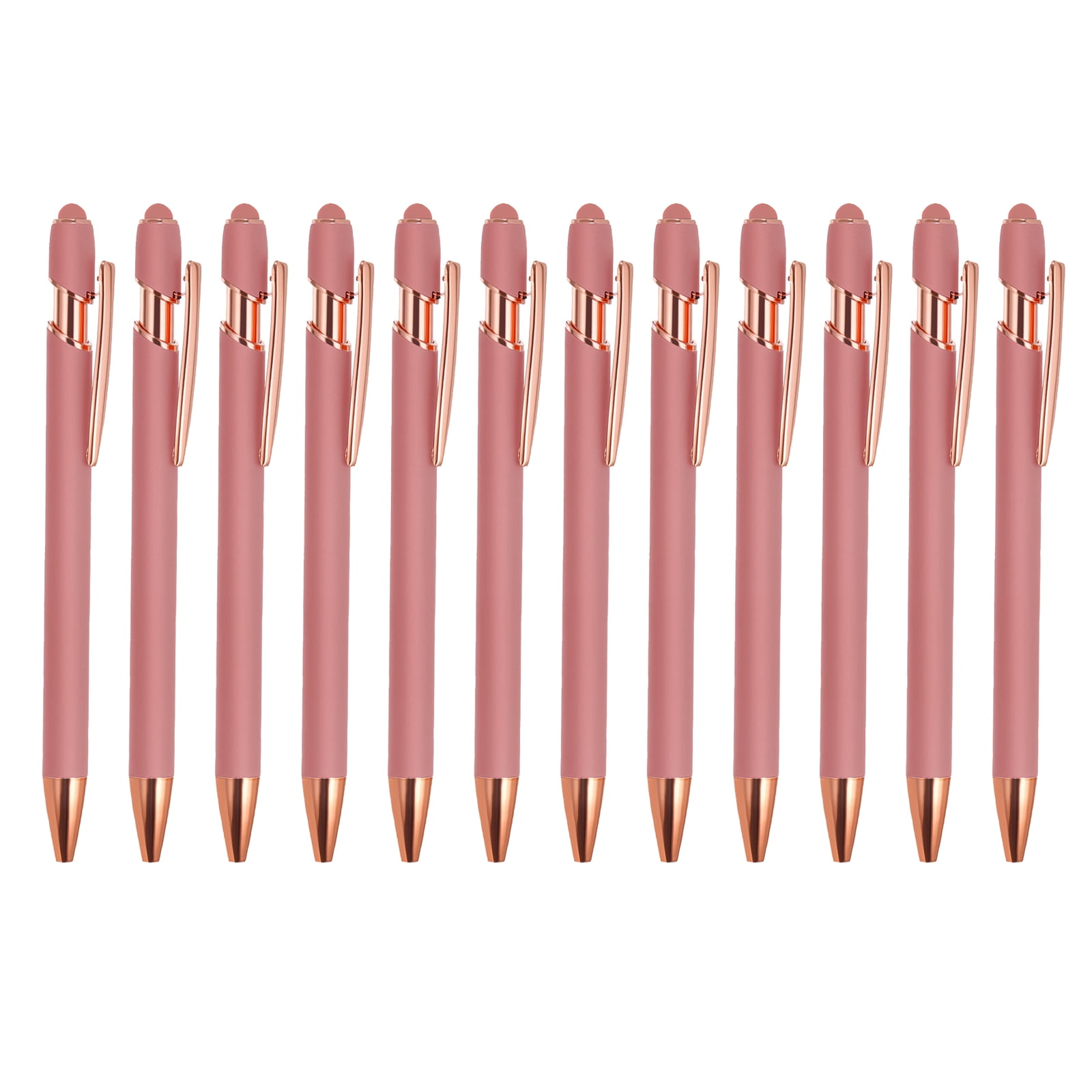 Uxcell Ballpoint Pen with Stylus Tip Metal Pen Black Ink 1.0mm Medium Point Stylus Pen Style 2, Rose Gold 12 Pack