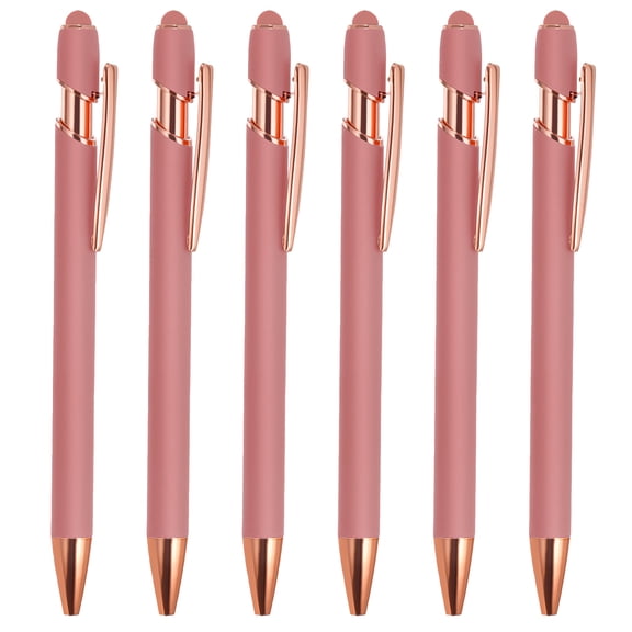 Uxcell Ballpoint Pen with Stylus Tip Metal Pen Black Ink 1.0mm Medium Point Stylus Pen Style 2, Rose Gold 6 Pack