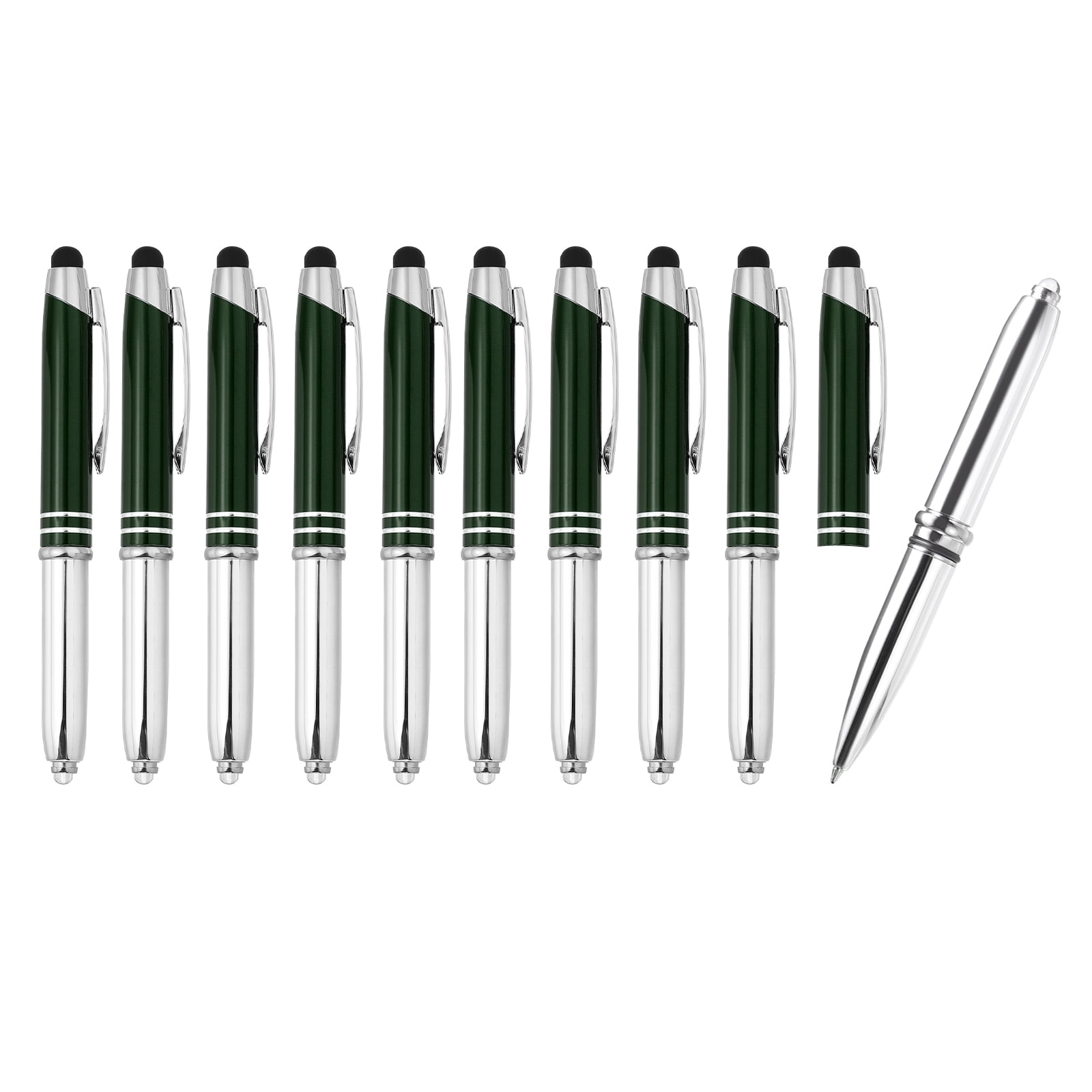 Uxcell Ballpoint Pen with Stylus Tip and LED Flashlight, 10 Pack 3 in 1 Black Ink Stylus Pen for Touch Screens, Grey