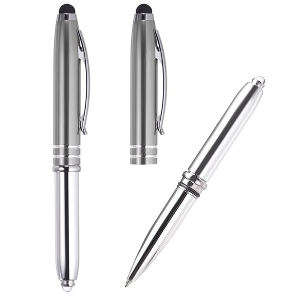 Uxcell Ballpoint Pen with Stylus Tip and LED Flashlight, 2 Pack 3 in 1 Metal Pen Black Ink 1.0mm Medium Point