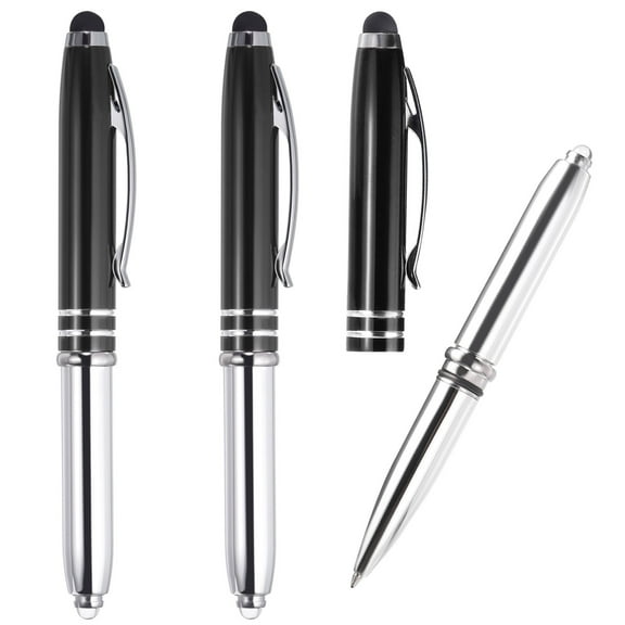 Uxcell Ballpoint Pen with Stylus Tip and LED Flashlight Metal Pen Black Ink 1.0mm Medium Point Stylus Pen, Black 3 Pack