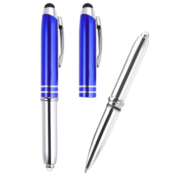 Uxcell Ballpoint Pen with Stylus Tip and LED Flashlight Metal Pen Black Ink 1.0mm Medium Point Stylus Pen, Blue 3 Pack