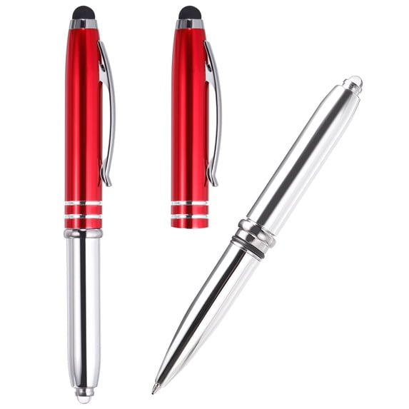 Uxcell Ballpoint Pen with Stylus Tip and LED Flashlight Metal Pen Black Ink 1.0mm Medium Point Stylus Pen, Red 3 Pack
