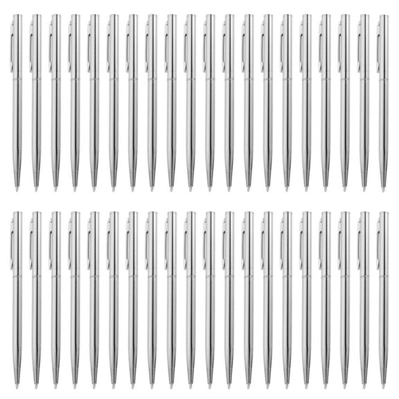 Uxcell Ballpoint Pens, 100Pcs Retractable Metal Black Ink Stamping Writing Pens for Wedding, Office, Silver Tone
