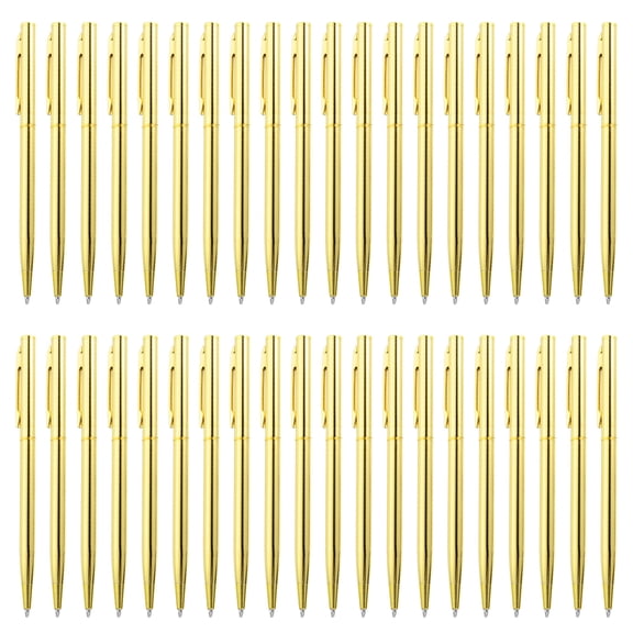 Uxcell Ballpoint Pens Bulk, 100pcs Retractable Metal Black Ink Stamping Writing Pens for Wedding, Office, Gold Tone