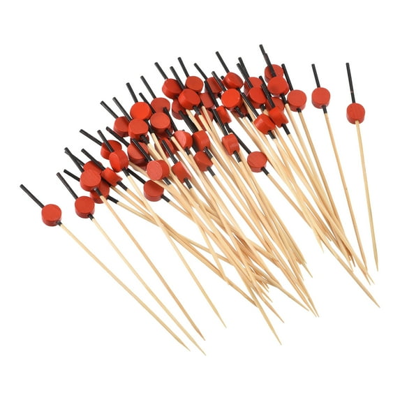 Uxcell Bamboo Cocktail Toothpicks Red Flat Round Drink Picks Skewer 100Pack Black Sticks