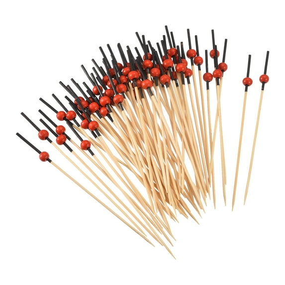 Uxcell Bamboo Cocktail Toothpicks Red Pearl Bead Drink Picks Skewer 100Pack Black Sticks