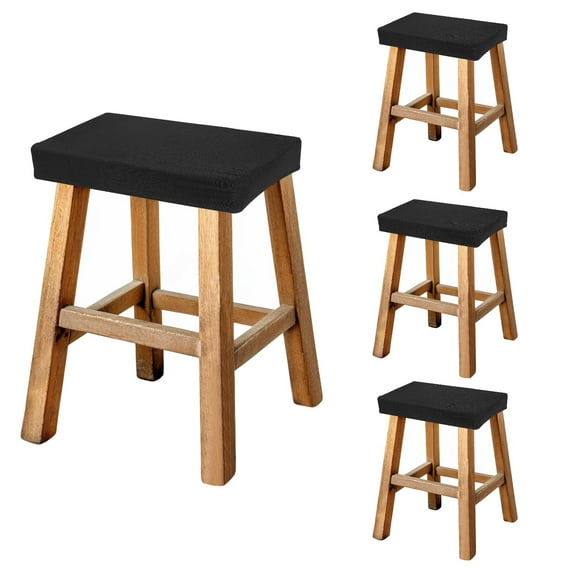 Uxcell Bar Stool Cover Rectangle, Stretch Washable Saddle Counter Vanity Barstool Slipcover Seat Cushion Protector with Elastic Band for Wooden Metal Bench Chair(Black, 4Pcs)