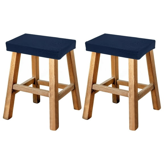 Uxcell Bar Stool Cover Rectangle, Stretch Washable Saddle Counter Vanity Barstool Slipcover Seat Cushion Protector with Elastic Band for Wooden Metal Bench Chair(Dark Blue, 2Pcs)