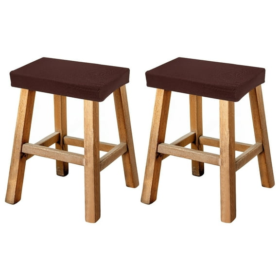 Uxcell Bar Stool Cover Rectangle, Stretch Washable Saddle Counter Vanity Barstool Slipcover Seat Cushion Protector with Elastic Band for Wooden Metal Bench Chair(Brown, 2Pcs)