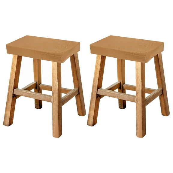 Uxcell Bar Stool Cover Rectangle, Stretch Washable Saddle Counter Vanity Barstool Slipcover Seat Cushion Protector with Elastic Band for Wooden Metal Bench Chair(Dark Khaki, 2Pcs)