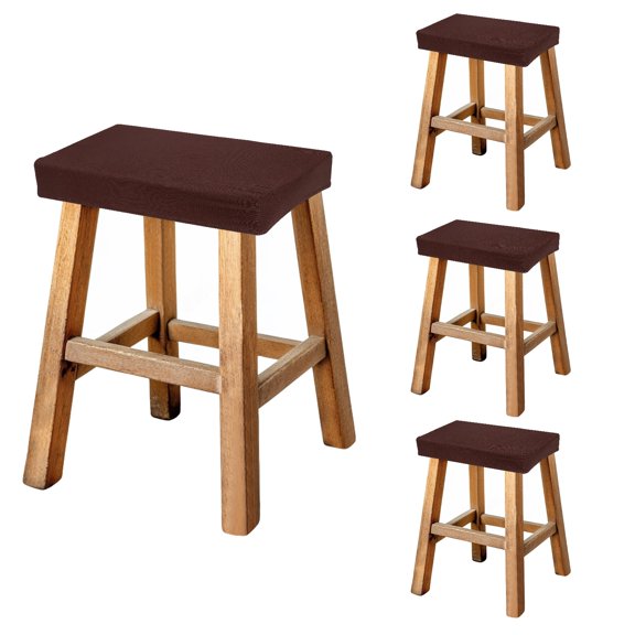 Uxcell Bar Stool Cover Rectangle, Stretch Washable Saddle Counter Vanity Barstool Slipcover Seat Cushion Protector with Elastic Band for Wooden Metal Bench Chair(Brown, 4Pcs)