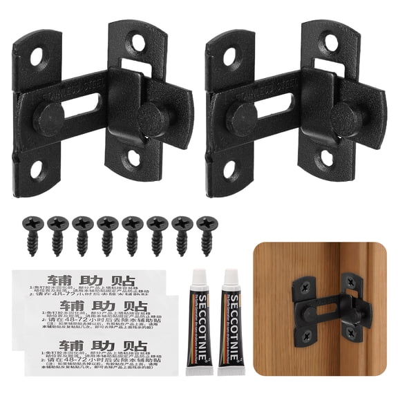 Uxcell Barn Door Latch, (3Inch, Black) (2 Set), Stainless Steel 90 Degree Flip Sliding Gate Latch Lock Security Hook Door Lock with Screw, Suit For- Fence/Barn/Gate/Cabinet/Closet