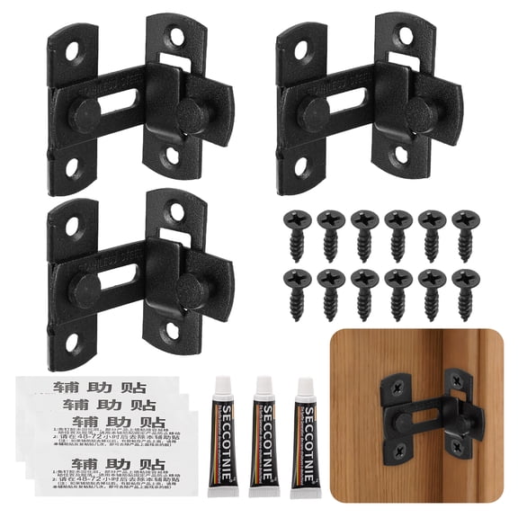 Uxcell Barn Door Latch, (3Inch, Black) (3 Set), Stainless Steel 90 Degree Flip Sliding Gate Latch Lock Security Hook Door Lock with Screw, Suit For- Fence/Barn/Gate/Cabinet/Closet