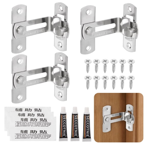 Uxcell Barn Door Latch, (3Inch, Silver) (3 Set), Stainless Steel 90 Degree Flip Sliding Gate Latch Lock Security Hook Door Lock with Screw, Suit For- Fence/Barn/Gate/Cabinet/Closet
