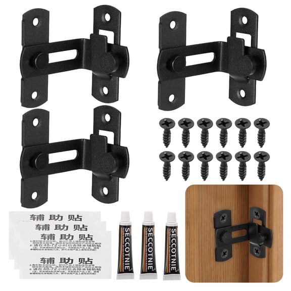 Uxcell Barn Door Latch, (4Inch, Black) (3 Set), Stainless Steel 90 Degree Flip Sliding Gate Latch Lock Security Hook Door Lock with Screw, Suit For- Fence/Barn/Gate/Cabinet/Closet