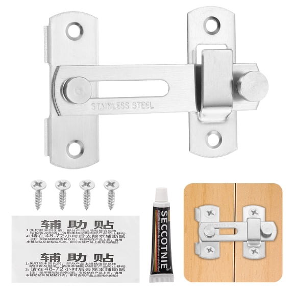 Uxcell Barn Door Latch, (4Inch, Silver) (1 Set), Stainless Steel 180 Degree Flip Sliding Gate Latch Lock Security Hook Door Lock with Screw, Suit For- Fence/Barn/Gate/Cabinet/Closet