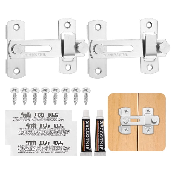 Uxcell Barn Door Latch, (4Inch, Silver) (2 Set), Stainless Steel 180 Degree Flip Sliding Gate Latch Lock Security Hook Door Lock with Screw, Suit For- Fence/Barn/Gate/Cabinet/Closet