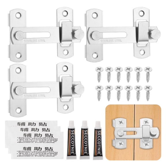 Uxcell Barn Door Latch, (4Inch, Silver) (3 Set), Stainless Steel 180 Degree Flip Sliding Gate Latch Lock Security Hook Door Lock with Screw, Suit For- Fence/Barn/Gate/Cabinet/Closet