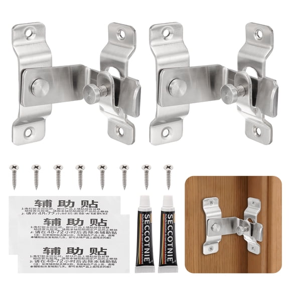 Uxcell Barn Door Latch, (Large, Silver) (2 Set), Stainless Steel 90 Degree Flip Sliding Gate Latch Lock Security Hook Door Lock with Screw, Suit For- Fence/Barn/Gate/Cabinet/Closet