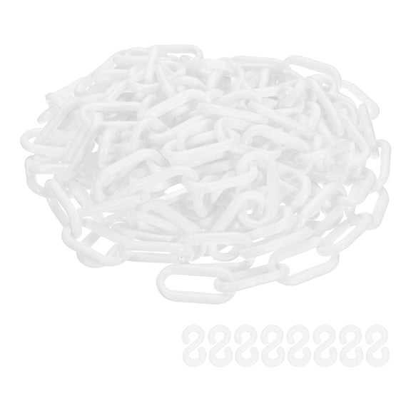 Uxcell Barrier Chain, (16.4ft 0.7" Dia., White), Plastic Safety Chain Links with S Hooks for Crowd Control Queue Line Parking Lot Fence Gate Concert Construction Site Decoration