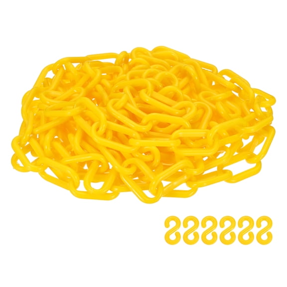 Uxcell Barrier Chain, (16.4ft 0.7" Dia., Yellow), Plastic Safety Chain Links with S Hooks for Crowd Control Queue Line Parking Lot Fence Gate Concert Construction Site Decoration