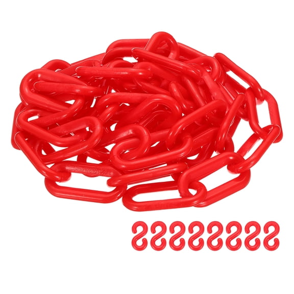 Uxcell Barrier Chain, (32.8ft 0.7" Dia., Red), Plastic Safety Chain Links with S Hooks for Crowd Control Queue Line Parking Lot Fence Gate Concert Construction Site Decoration
