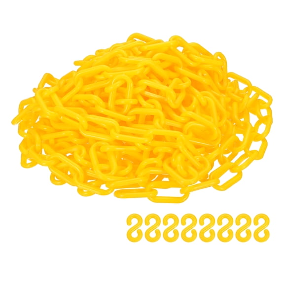 Uxcell Barrier Chain, (32.8ft 0.7" Dia., Yellow), Plastic Safety Chain Links with S Hooks for Crowd Control Queue Line Parking Lot Fence Gate Concert Construction Site Decoration