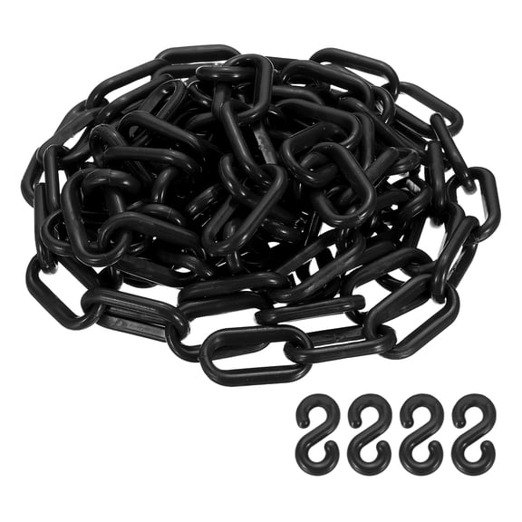Uxcell Barrier Chain, (9.8ft 0.7" Dia., Black), Plastic Safety Chain Links with S Hooks for Crowd Control Queue Line Parking Lot Fence Gate Concert Construction Site Decoration