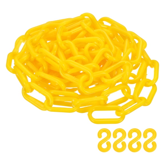 Uxcell Barrier Chain, (9.8ft 0.7" Dia., Yellow), Plastic Safety Chain Links with S Hooks for Crowd Control Queue Line Parking Lot Fence Gate Concert Construction Site Decoration