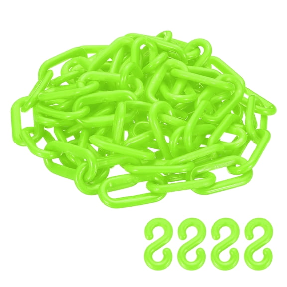 Uxcell Barrier Chain, (9.8ft 1" Dia., Green), Plastic Safety Chain Links with S Hooks for Crowd Control Queue Line Parking Lot Fence Gate Concert Construction Site Decoration
