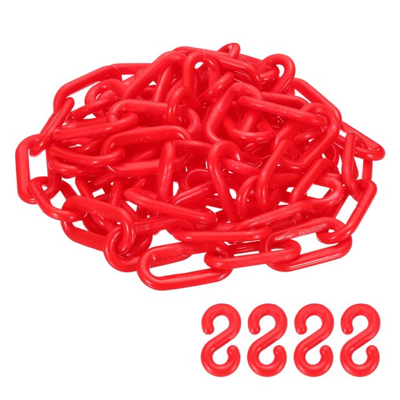Uxcell Barrier Chain, (9.8ft 1" Dia., Red), Plastic Safety Chain Links with S Hooks for Crowd Control Queue Line Parking Lot Fence Gate Concert Construction Site Decoration