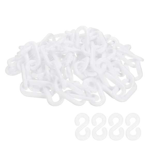 Uxcell Barrier Chain, (9.8ft 1" Dia., White), Plastic Safety Chain Links with S Hooks for Crowd Control Queue Line Parking Lot Fence Gate Concert Construction Site Decoration