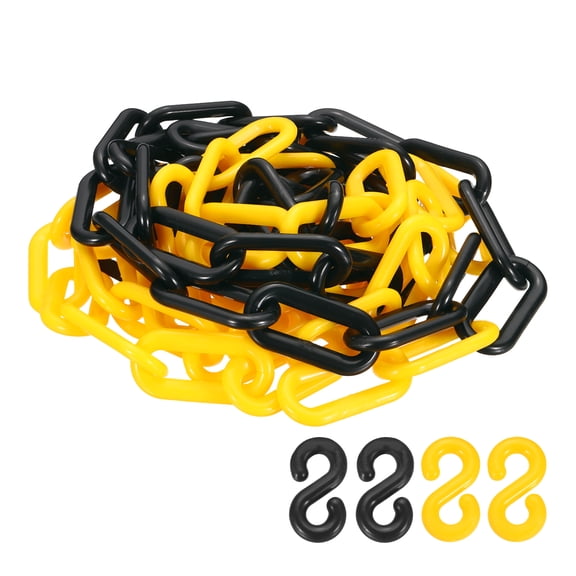 Uxcell Barrier Chain, (9.8ft 1" Dia., Yellow/Black), Plastic Safety Chain Links with S Hooks for Crowd Control Queue Line Parking Lot Fence Gate Concert Construction Site Decoration