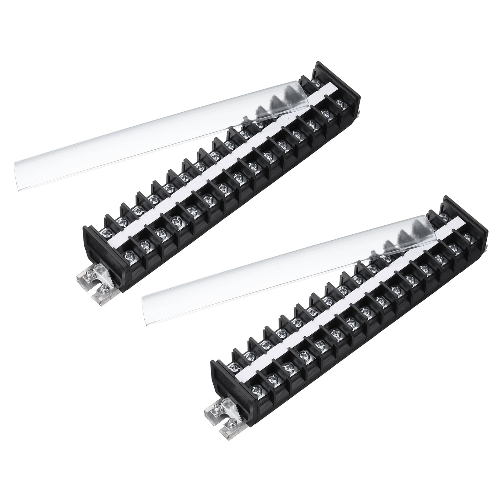 2 Pcs Barrier Terminal Strip Block 660V 30A Dual Rows 15 Positions Rail Base Screw Connector(The Shell Is Made of Flame Retardant and Heat Resistant Material)