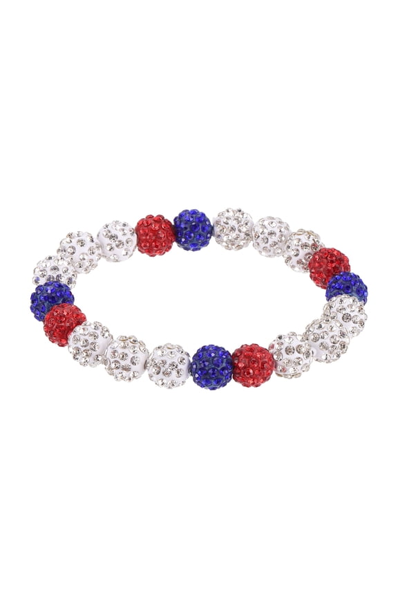 Baseball Bracelet, Ice Collection Bracelets Bling Rhinestone Inspired Bead Disco Ball - Fit for (Men/Women/Players/Birthday Gift), 7.5 in & Silicone & Blue White Red