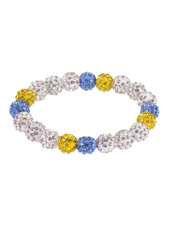 Baseball Bracelet, Ice Collection Bracelets Bling Rhinestone Inspired Bead Disco Ball - Fit for (Men/Women/Players/Birthday Gift), 7.5 in & Silicone & White Blue Yellow