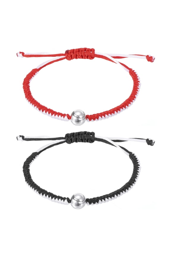 Baseball Bracelets, 2 Pcs Braided Baseball Gifts Red White & Black White