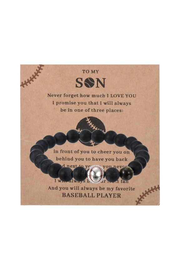 Baseball Bracelets, Beaded Baseball Gift Adjustable Wristbands for Son Black
