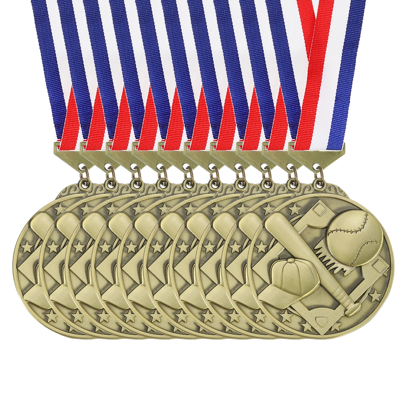 Uxcell Baseball Games Cap Award Medals with Ribbons, Winner Medals Prizes for Competitions Sports Party Gold
