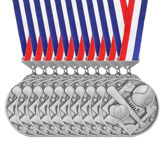 Uxcell Baseball Games Cap Award Medals with Ribbons, Winner Medals Prizes for Competitions Sports Party Silver