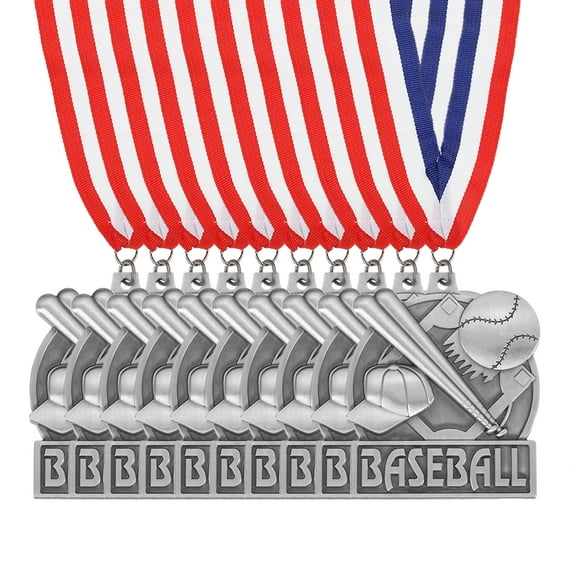 Uxcell Baseball Games Court Award Medals with Ribbons, Winner Medals Prizes for Competitions Sports Party Silver